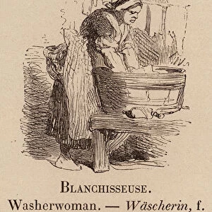 Le Vocabulaire Illustre: Blanchisseuse; Washerwoman; Wascherin (engraving)