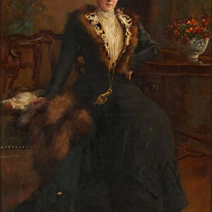 Full Length Portrait of a Young Woman in Fur-Lined Dress (oil on canvas)