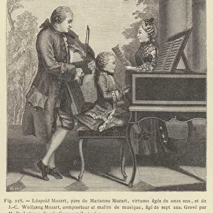 Leopold Mozart, pere de Marianne Mozart, virtuose agee de onze ans, et de J-C Wolfgang Mozart, compositeur et maitre de musique, age de sept ans (engraving)