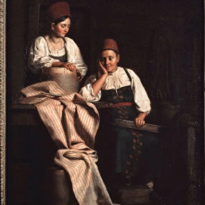 Les tisserandes (Weavers) - Peinture de Alexei Vasilyevich Tyranov (1808-1859), huile sur toile, art russe 19e siecle - State Tretyakov Gallery, Moscou