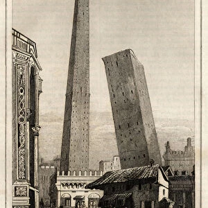 Les tours penchees, a Bologna, (Bologna) engraving by Girard