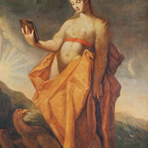 Leto, pregnant with the twins Artemis and Apollo, with the eagle of Zeus at her feet