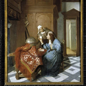 The letter. Painting by Cornelis de Man (1621-1706). Musee des Beaux Arts, Longchamp, Marseille
