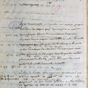 Letter written by Voltaire when working as a secret agent at the Hague to the French