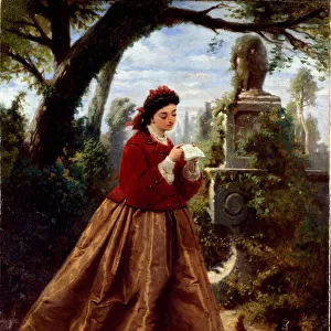 The letter Young woman reading a letter probably of love, in a romantic landscape