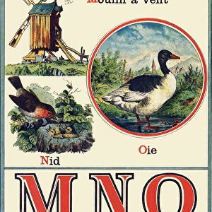 Letters M N O;Windmill;Nest;Goose. Engraving in "
