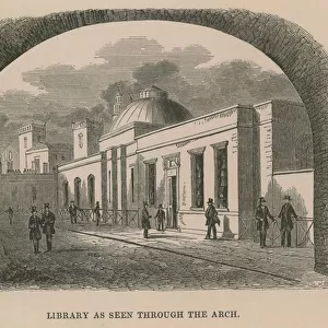 Library as seen through the arch (engraving)