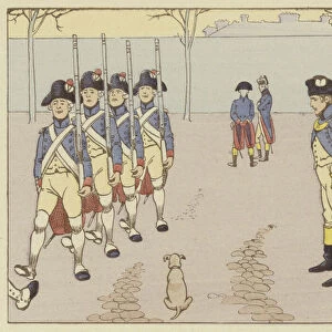 A Lieutenant in Valence in 1785, Napoleon watched rifle drill (colour litho)
