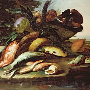 Still Life with Dead Fish and Game (oil on canvas)