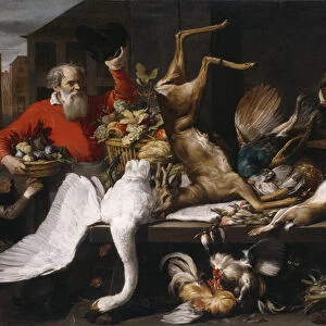 Still life with dead game, fruits, and vegetables in a market, 1614 (oil on canvas)