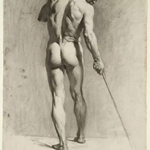 Life drawing of a male nude with a cane, c. 1910-12 (chalk on paper)
