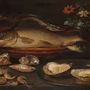 Still life with fish, oysters and shrimps, c. 1620-50 (oil on panel)