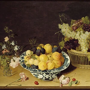 Still Life of Fruit and Flowers (oil on panel)