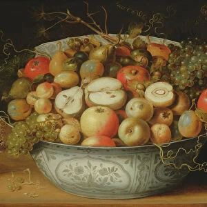 Still Life of Fruit in a Porcelain Bowl (oil on panel)