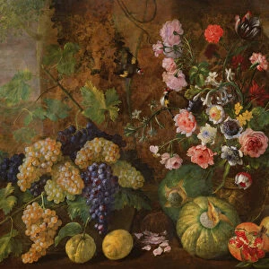 Still Life of Fruits and Flowers (oil on canvas)