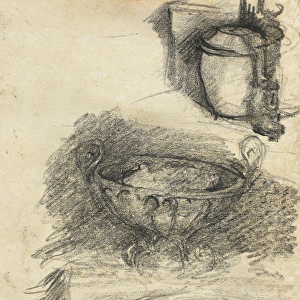Still life of kitchen utensils, c. 1890 (black chalk on paper)
