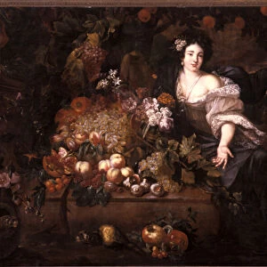 Still life in a landscape with a female figure (oil on canvas)
