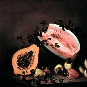 Still life of Papaya, Watermelon and Cashew (oil on canvas)