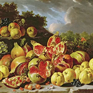 Still Life with pomegranates, apples, cherries and grapes (oil on canvas)
