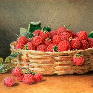 A Still Life of Raspberries in a Wicker Basket