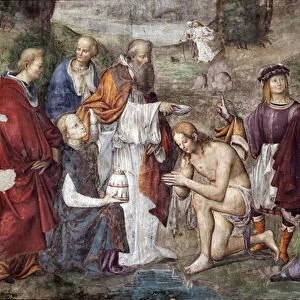 Life of St. Cecile: Valerian baptized by Pope Urban I, detail (fresco, 1506)