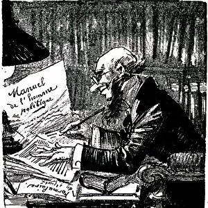 A light of political science: state official copying the manual of the politician - Drawing (caricature) by Albert Robida (1848-1926) in his book " Le vingtieme century" (20th century) edition Decaux 1884 - politician - elected