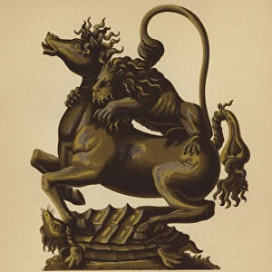 Lion attacking a horse, drinking vessel (chromolitho)