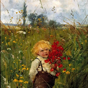 The little boy with the bouquet. Painting by Leon Tanzi (1846-1913), 1900. Coll. Part