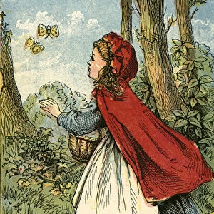 Little Red Riding Hood catching butterflies