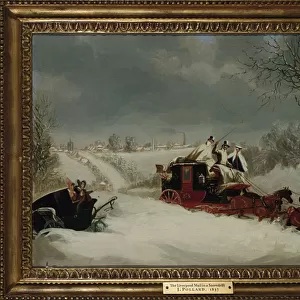 The Liverpool Mail in a Snowstorm near St. Albans, 1837 (oil on canvas)