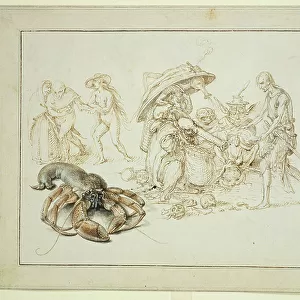 Lobster and Two Witches, c.1602 (pen & w/c on paper)