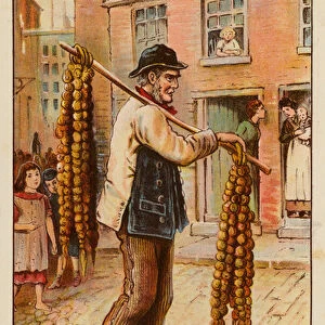 London Cries, "Buy a rope of onions, buy a rope!"(colour litho)