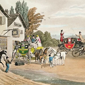 A London Mail and Stage Coach (coloured aquatint)