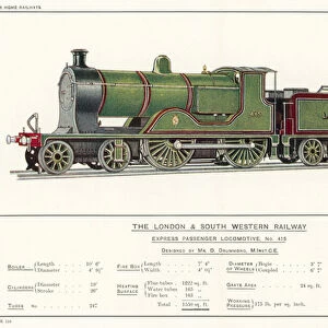 The London And South Western Railway, Express Passenger Locomotive, No 415, Designed by Mr D Drummond, MInstCE (colour litho)