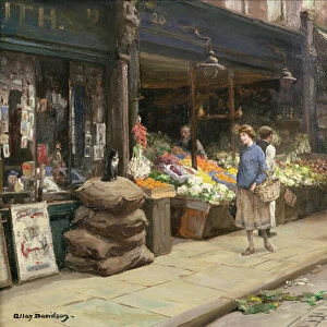 A London Street Market (oil on canvas)