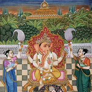 Lord Ganesh Ganpati Riddhi and Siddhi Miniature Painting on Paper