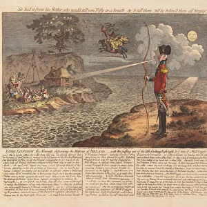 Lord Longbow, the Alarmist, discovering the Miseries of Ireland, pub. 1798 (hand coloured engraving)