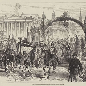 The Lord Mayors Procession crossing London Bridge (engraving)
