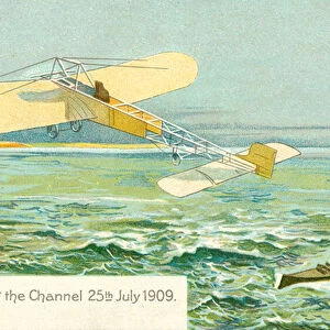 Louis Bleriot crossing the Channel, 25 July 1909 (colour litho)