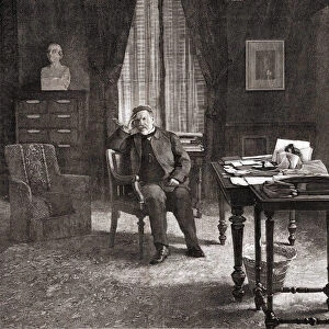 Louis Pasteur in his office at the institute. 19th century engraving