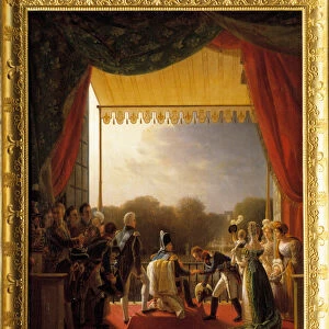 Louis XVIII, surrounded by members of the royal family, attended the balcony of