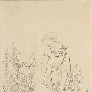 Lovers by a Rosebush, 1848 (pen and ink on paper)
