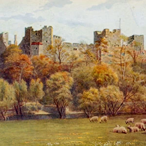 Ludlow Castle from the Meadows (colour litho)