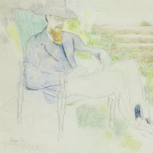 Lytton Strachey writing in the Garden, (pastel, crayon and pencil)
