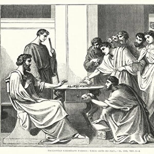 Macedonian Christians pressing their Gifts on Paul, II Corinthians VIII, 1-4 (engraving)