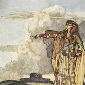 Macha curses the Men of Ulster, illustration from Cuchulain, The Hound of Ulster, by Eleanor Hull (1860-1935), 1904 (colour litho)