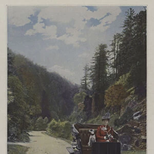 Mademoiselle Yahne in her Cleveland car at Plombieres-les-Bains, France (colour photo)