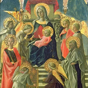 Madonna and Child Enthroned with Angels and Saints (tempera on panel) (see also 63779)