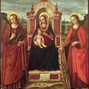 Madonna and Child Enthroned with St. Catherine of Alexandria and a Holy Female Martyr