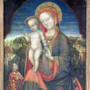 The Madonna of Humility adored by Leonello d Este (1407-50) (oil on panel)